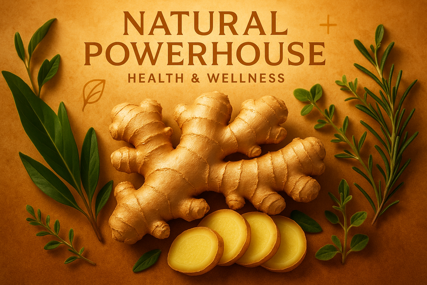 Fresh ginger roots and slices on a wooden surface, representing ginger as a natural powerhouse for health and wellness.