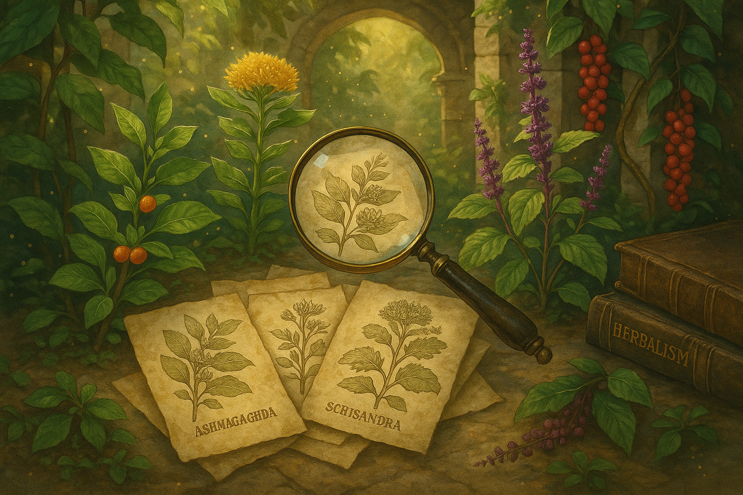 A variety of lesser-known herbs, roots, and powders arranged on a wooden surface, representing the exploration of herbal plants with potential health benefits