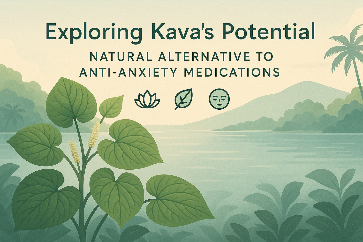 A cup of kava tea with kava roots on a wooden surface, symbolizing kava as a natural alternative for anxiety relief compared to conventional medications.